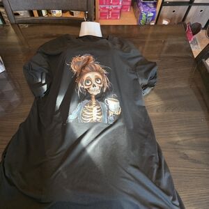 Black Skeleton Graphic Maxi Tshirt  Dress With Pockets size 2x